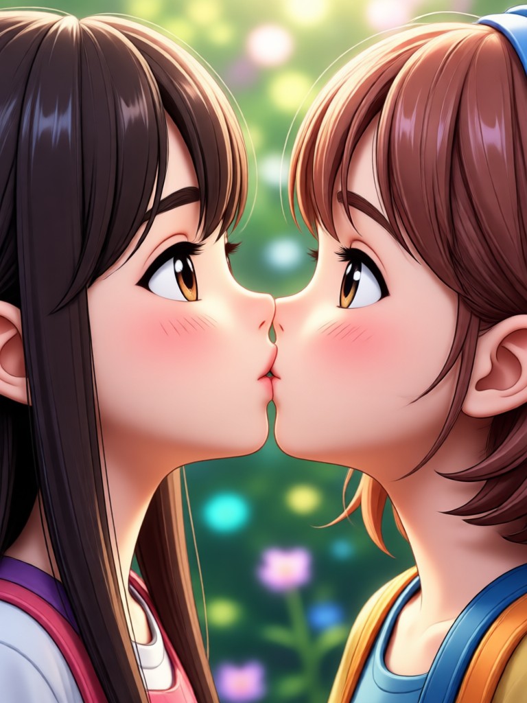 3D cartoon avatars in a playful kissing video