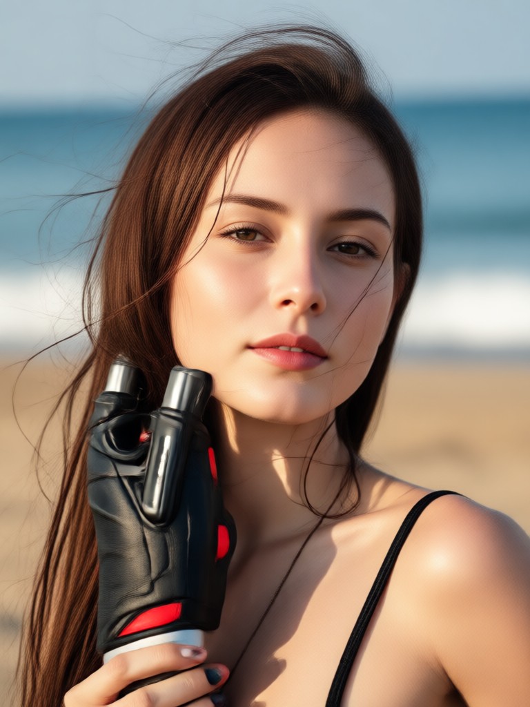 Sport bike AI portrait with crashing waves in background