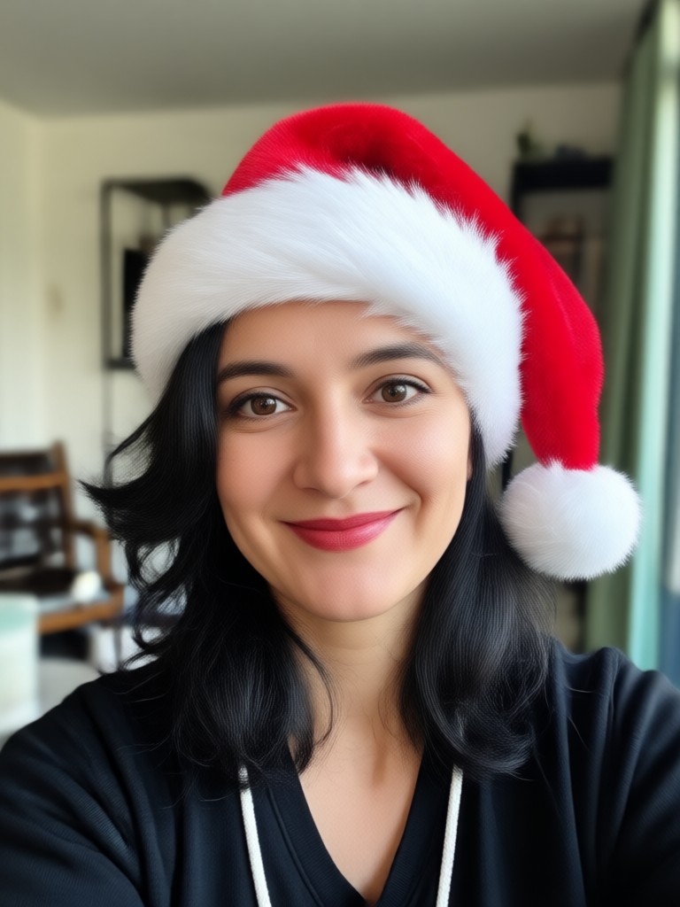 Family photo with Santa hats added
