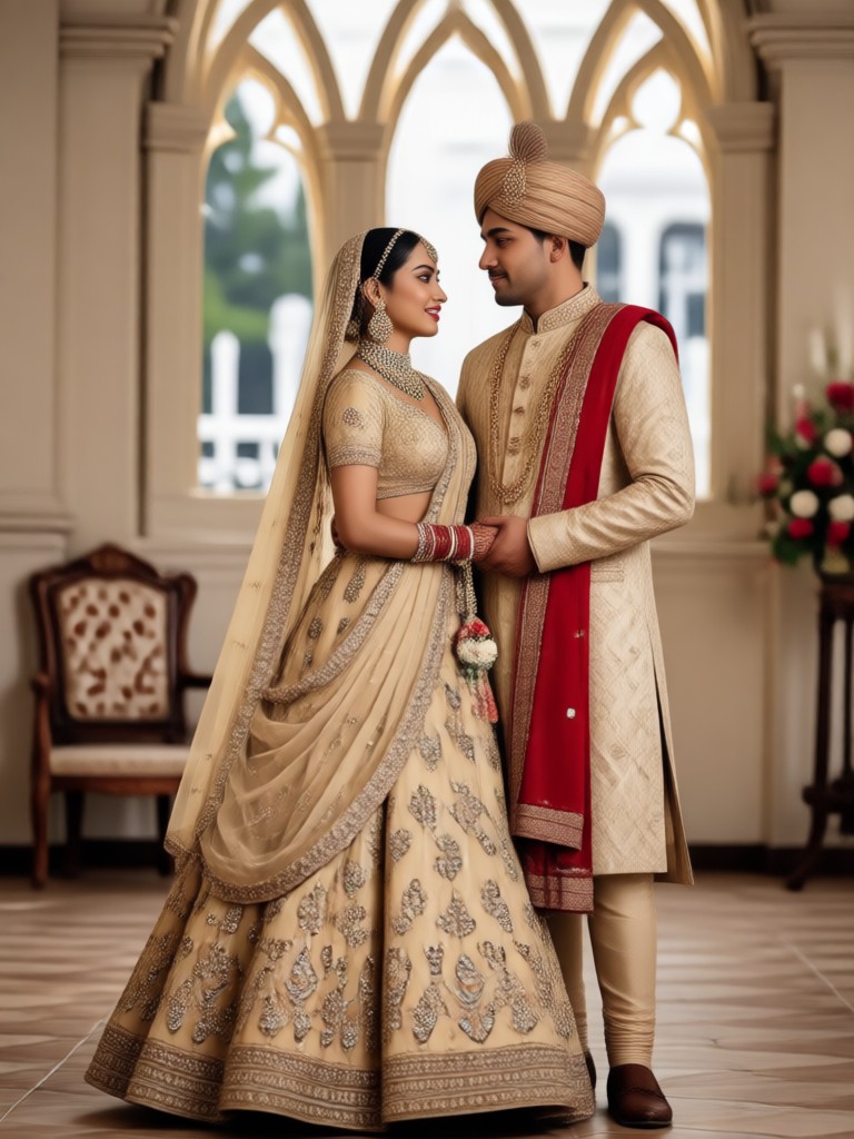 Simple mehendi ceremony lehenga sherwani couple