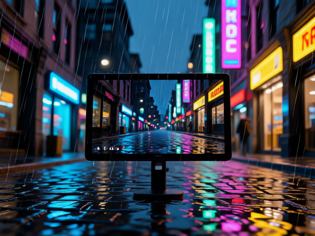 AI generated cinematic rain and nighttime atmosphere effect