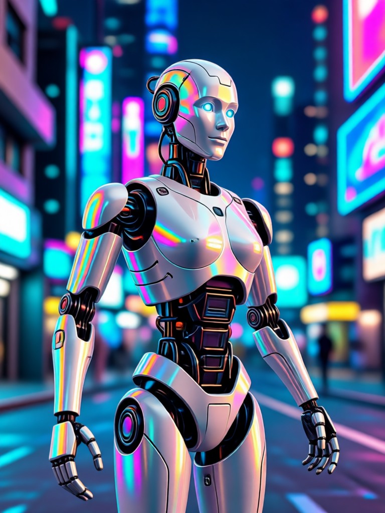 Full body transformation into a sleek chrome android