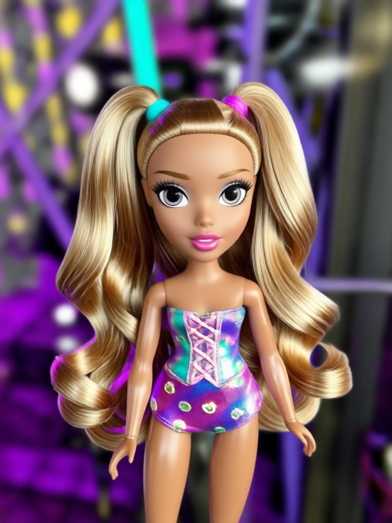 Muñeca Bratz con tema de fantasía y maquillaje cósmico
