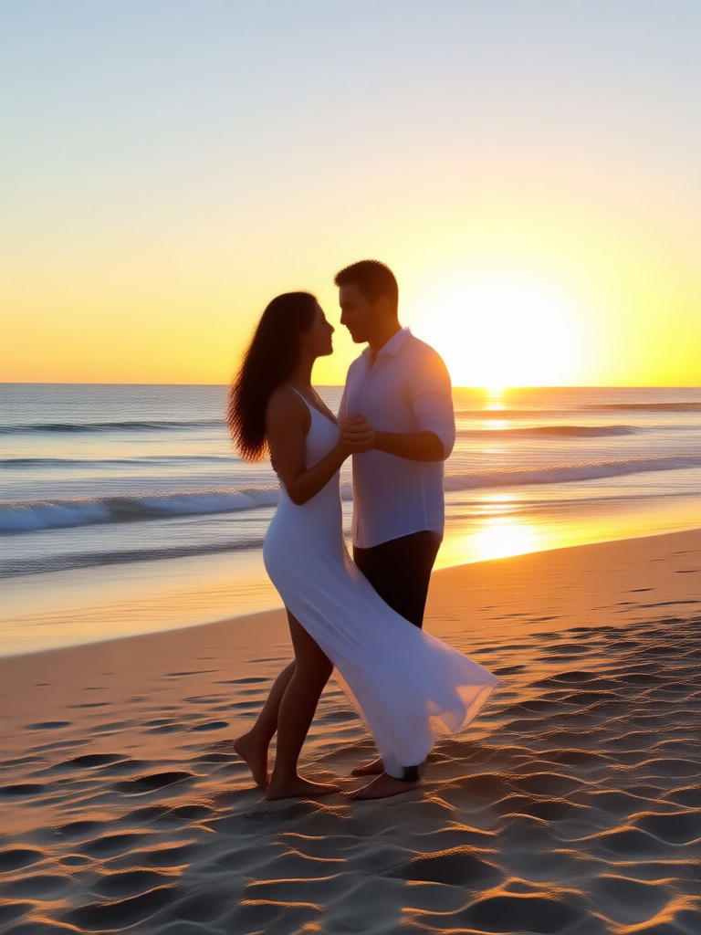 Fun couple swing dance on sand