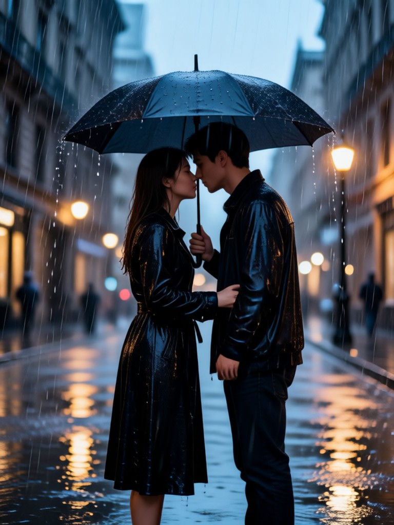 Whimsical fairy tale style rainy night kiss video