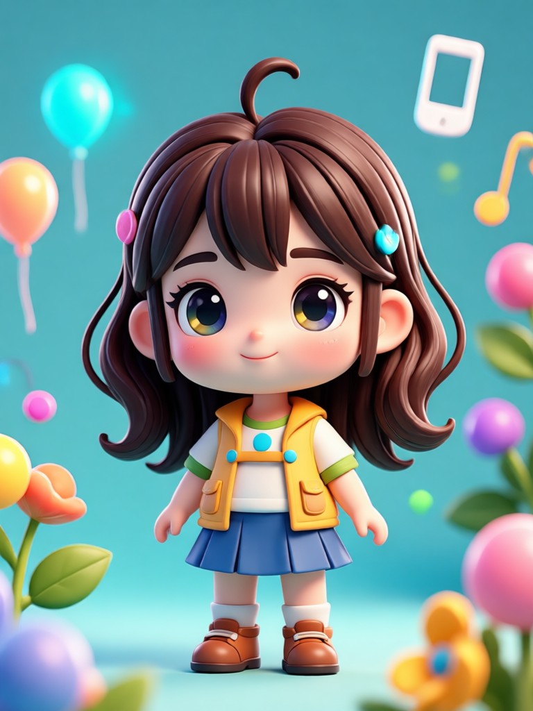 Koreanischer Style, niedliches 3D-Chibi-Mädchen mit Pastellhaaren