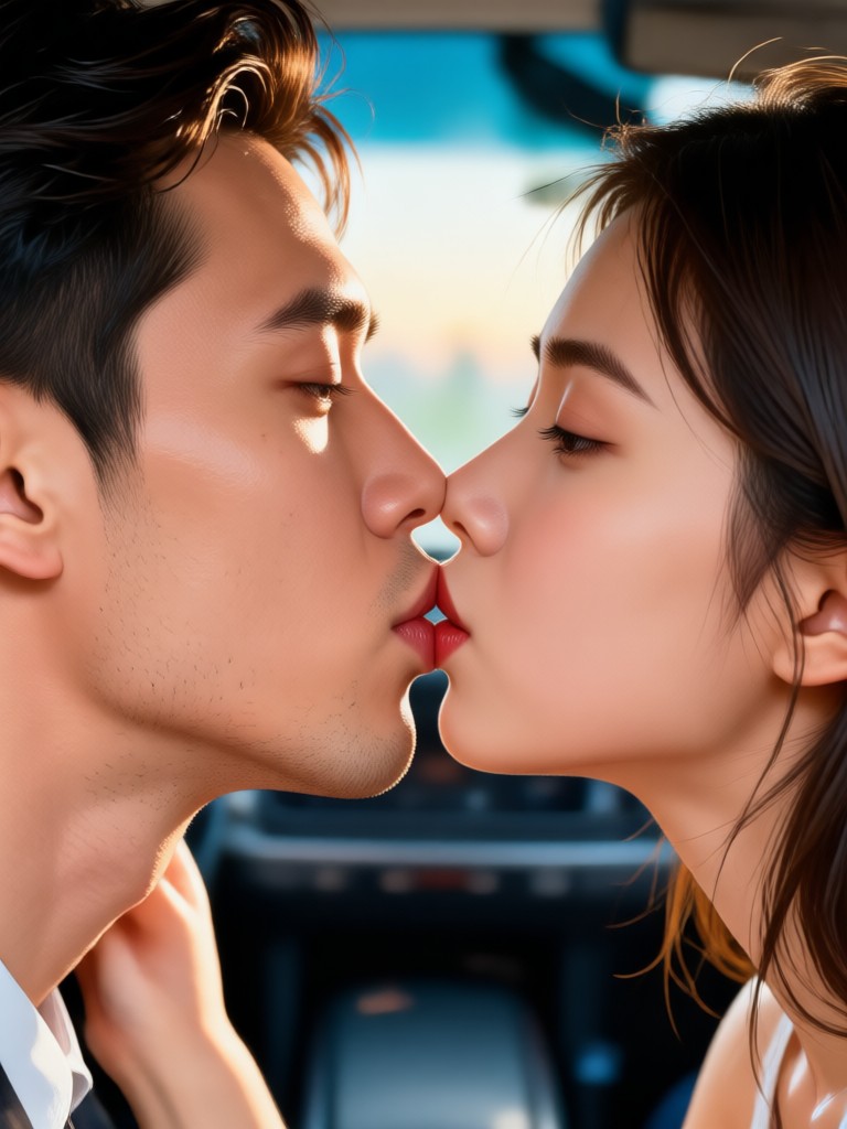 AI animated smile and lean in kiss