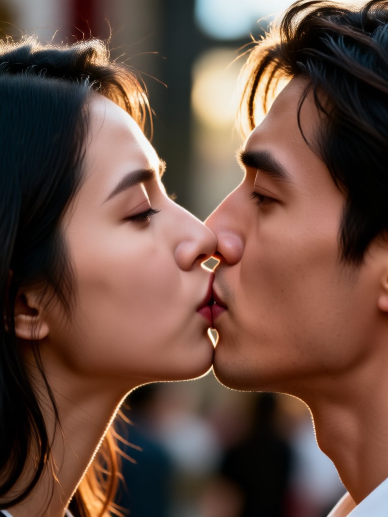 Hollywood style romantic kiss video scene