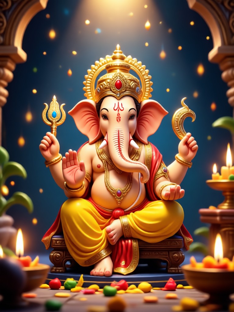 Ganpati AI image in watercolor festival style