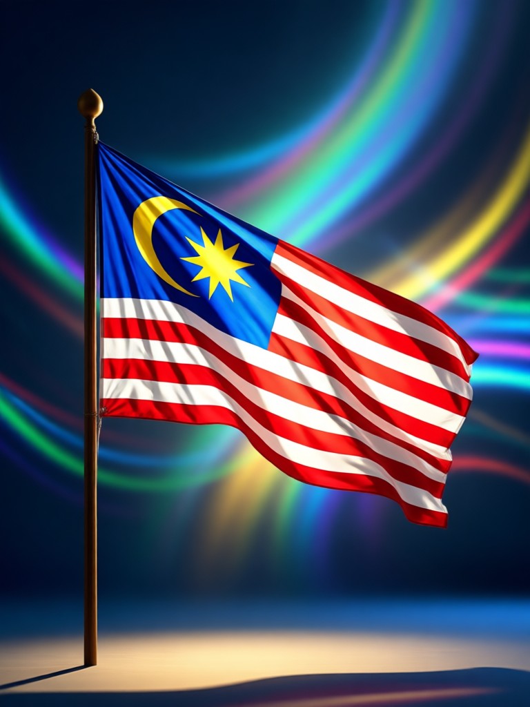 Family photo with subtle Jalur Gemilang scarves generated by AI