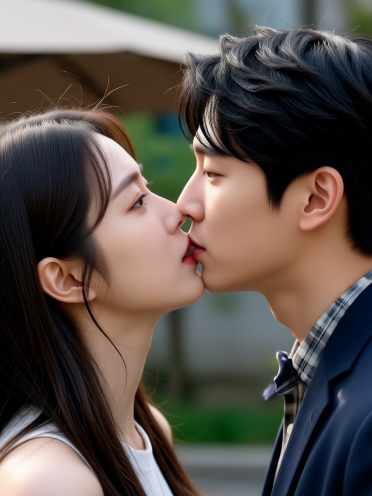 School uniform kiss scene