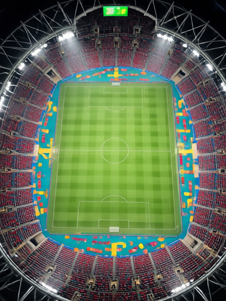 Stadium aerial view with crowd AI