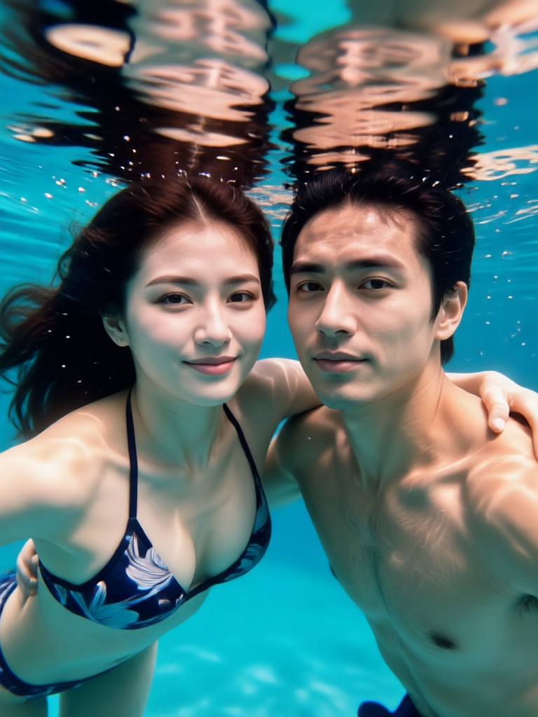 Black and white artistic underwater couple portrait