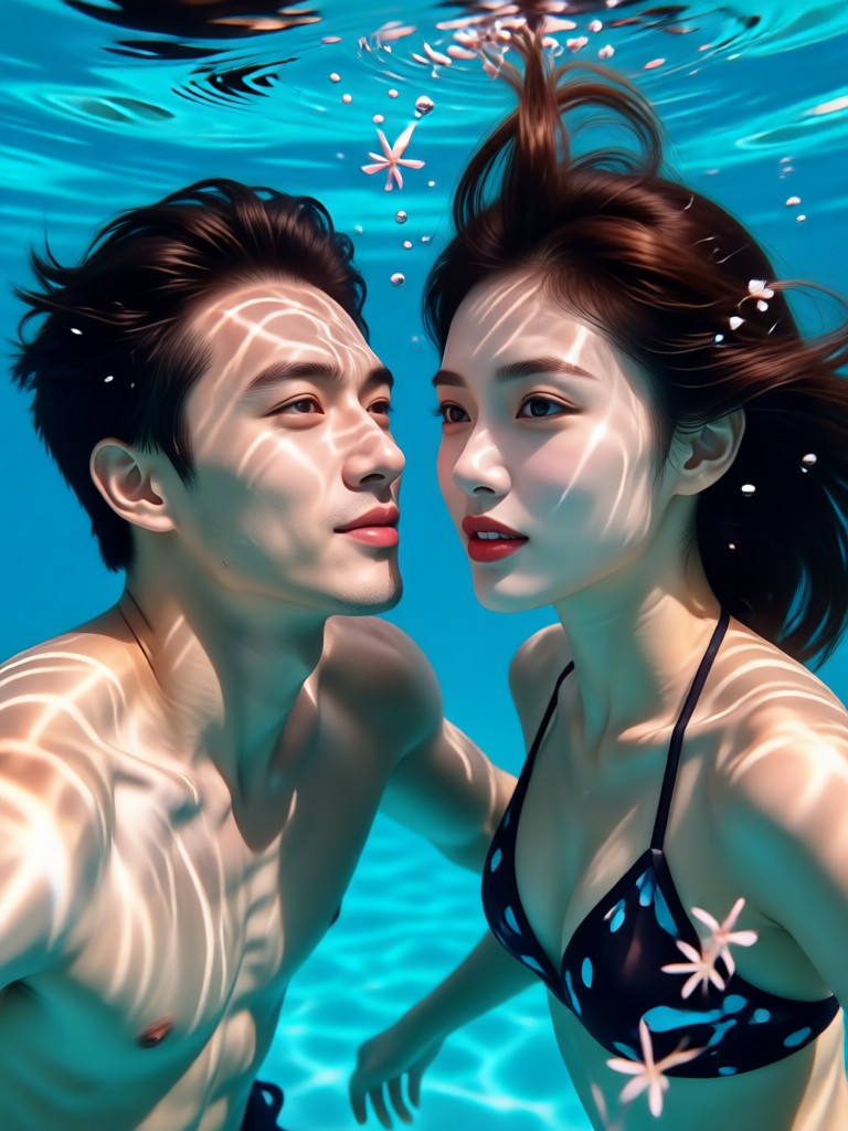 Elegant formal wear underwater couple portrait