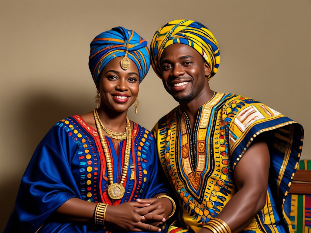 AI styling two distinct individuals in matching traditional couple outfits