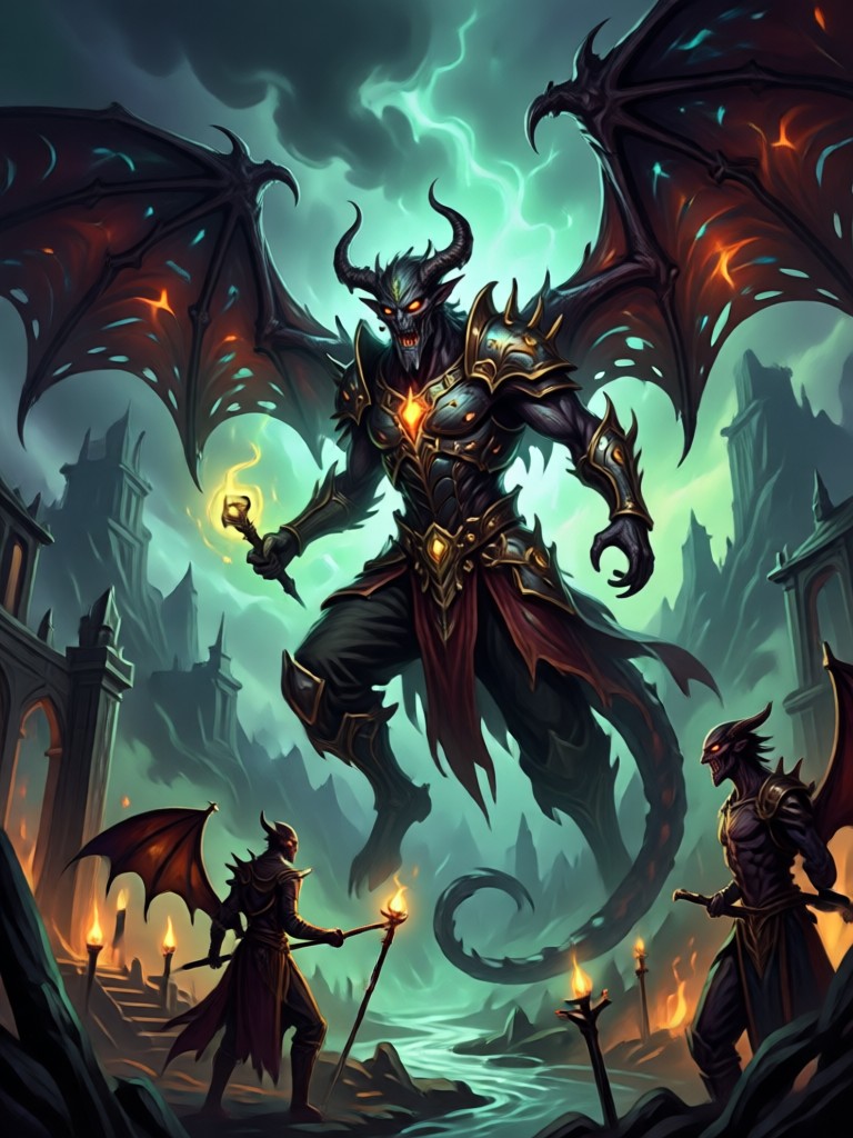 Dark fantasy dragon perched on a crumbling tower