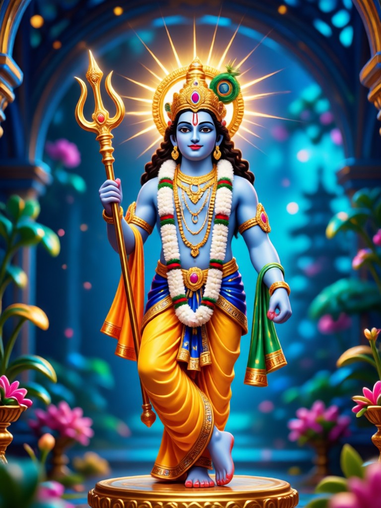 AI generated Krishna with flute and peacock