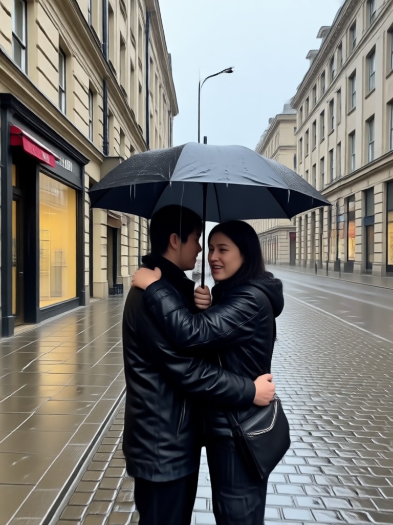 AI video of hug in stormy weather