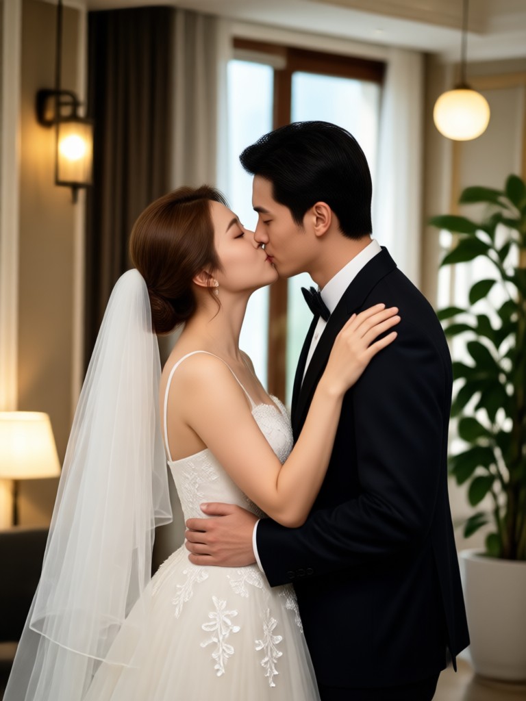 Funny animated kiss with comedic effect