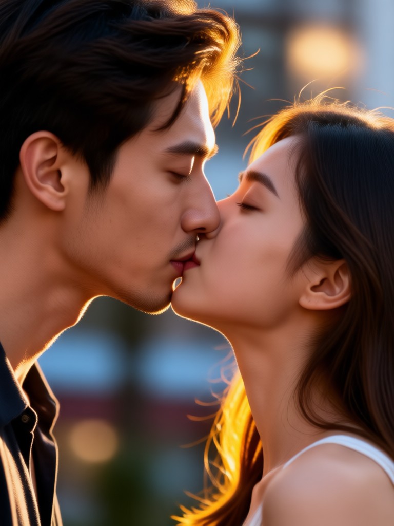 Phone showing AI romantic kiss video creation process