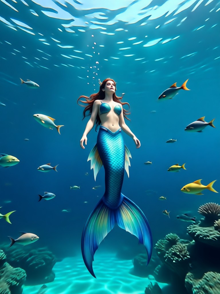 Group video with AI mermaid effect applied