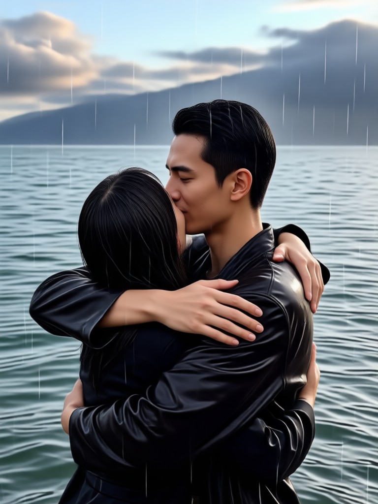 AI generated intimate monsoon cuddle close up