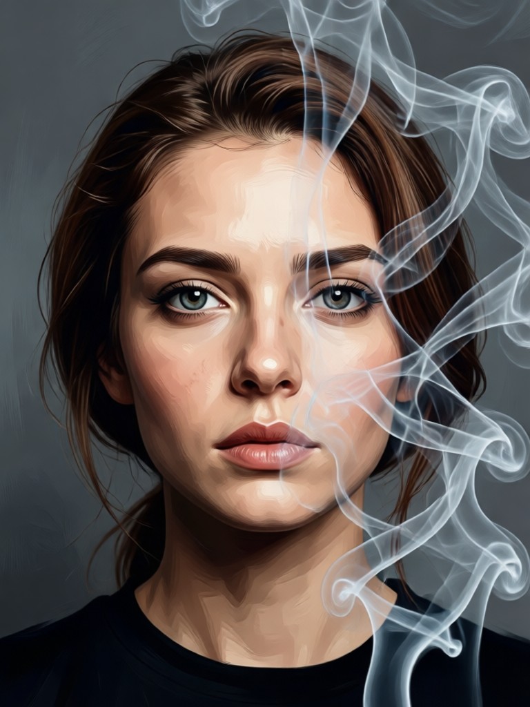Golden hour portrait with warm orange smoke wisps