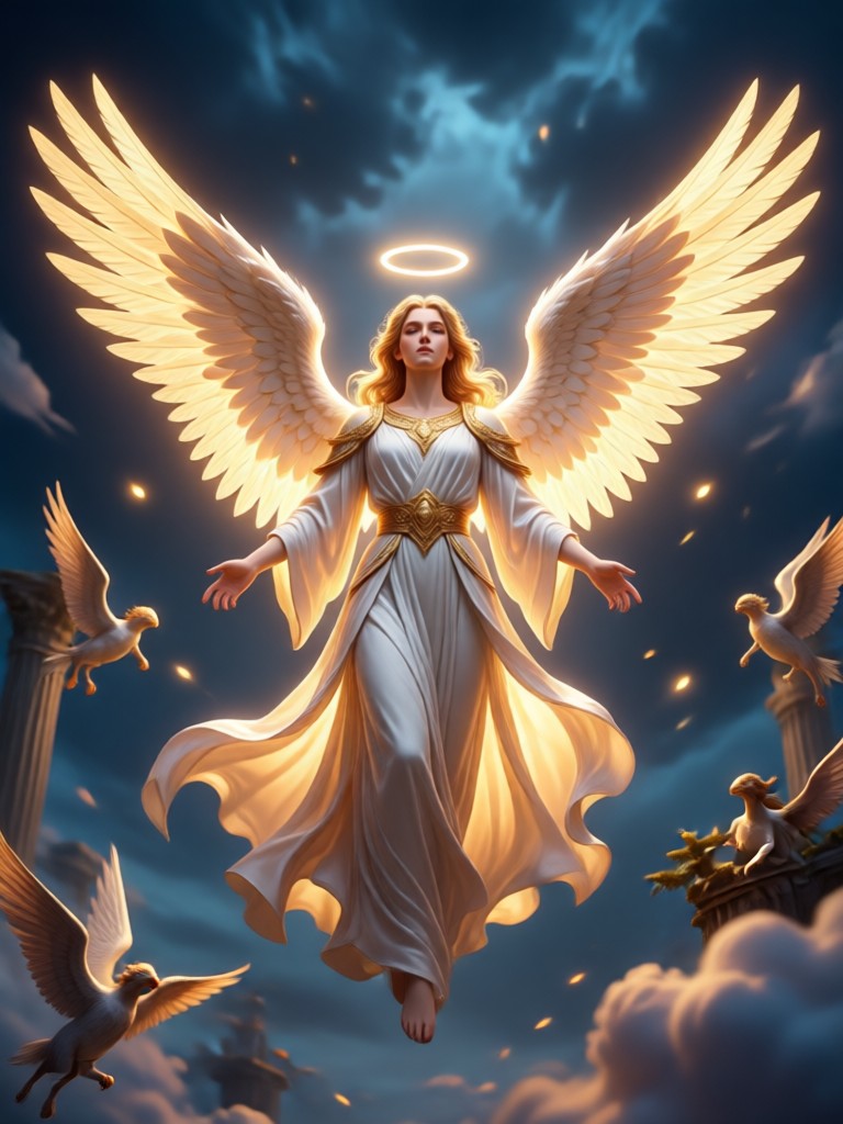 Photorealistic angel with feathered wings