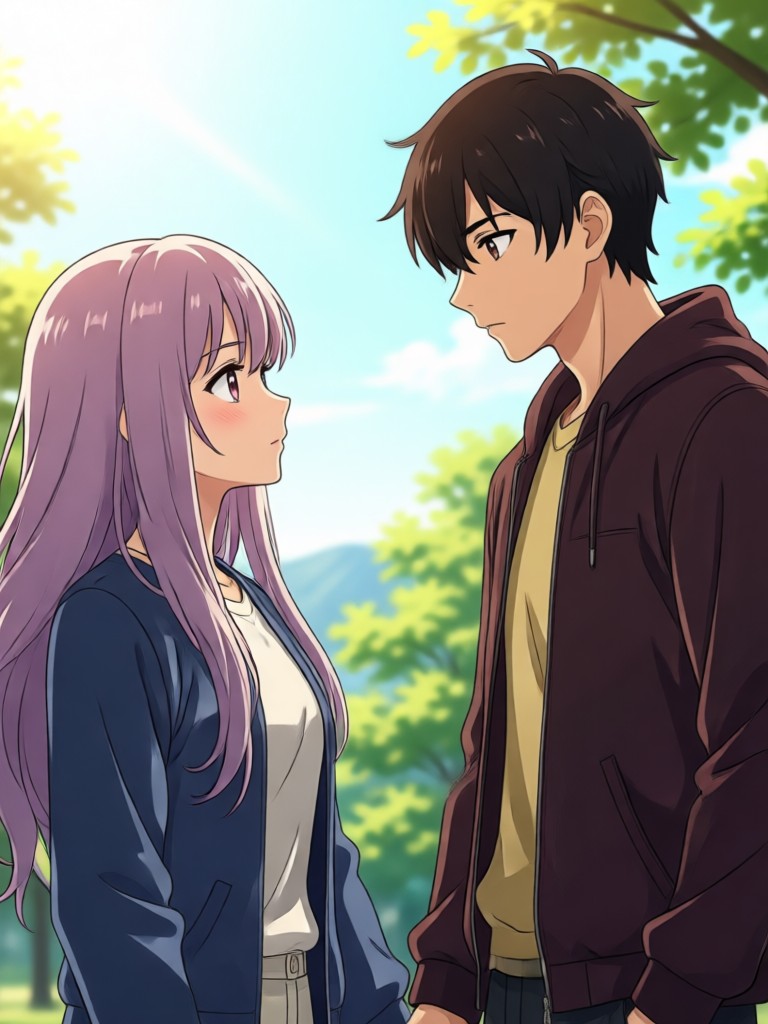 キュートなちびキャラスタイルのアニメカップルアニメーション
