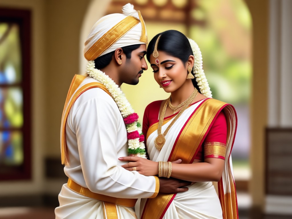 Retrato de pareja con fondo del Templo Meenakshi