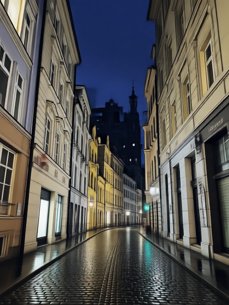 AI transformed daytime photo into moody night rain scene