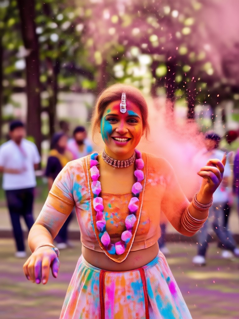 AI Holi edit portrait with blue and pink powder