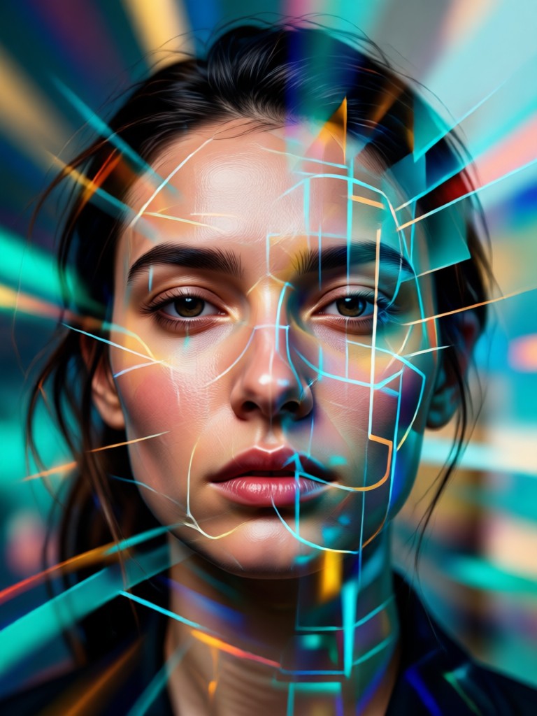 AI double exposure portrait example blending face and forest
