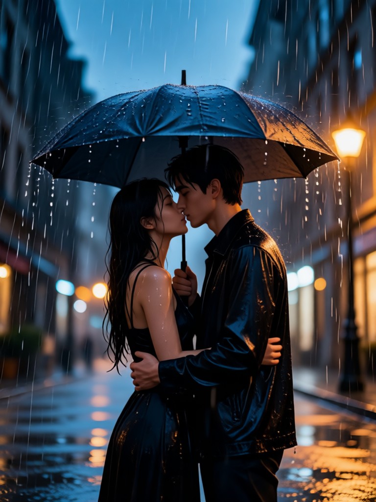 Heyo app creating rainy night kiss video on mobile