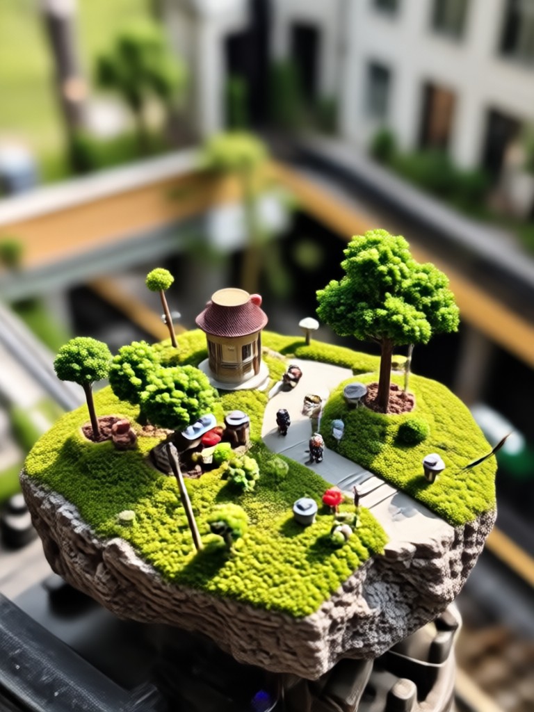Miniature mountain landscape with tiny hikers
