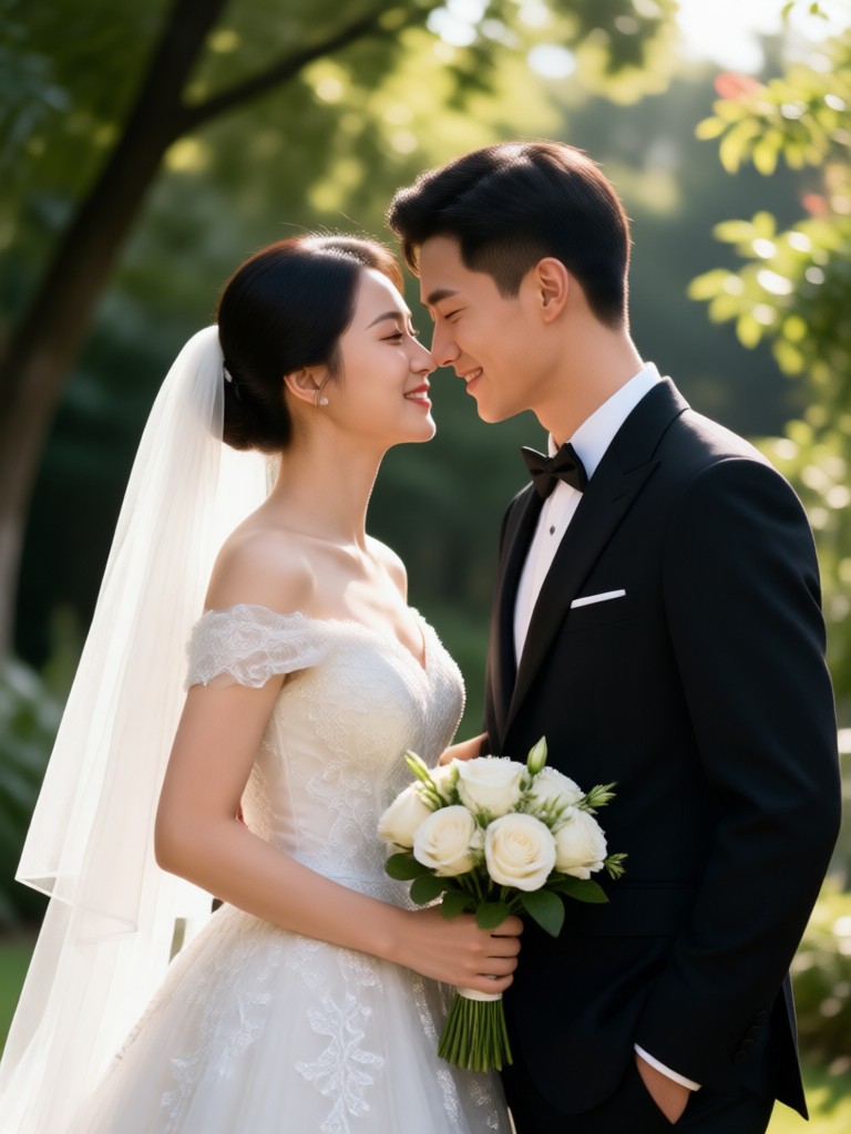 Whimsical forest fairy tale AI wedding couple image