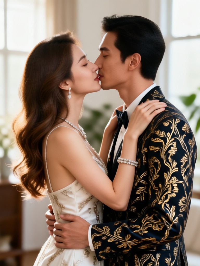 Dramatic rainy night AI kiss scene