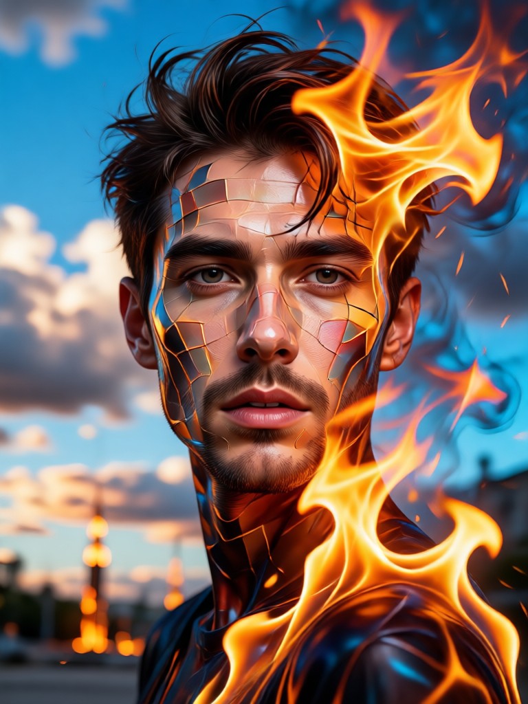 Abstrakte geometrische Feuer-Fusions-Porträt