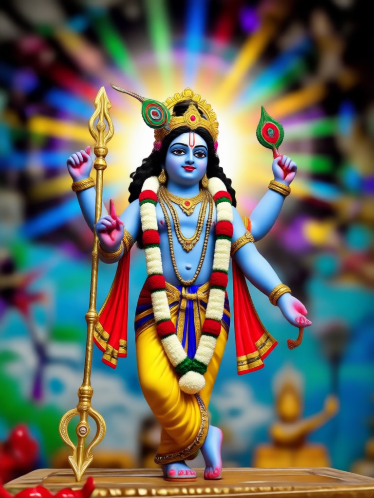 Pria berubah menjadi Krishna berkulit biru dengan mahkota