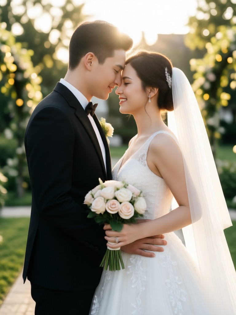 Lavish palace ballroom AI wedding couple portrait