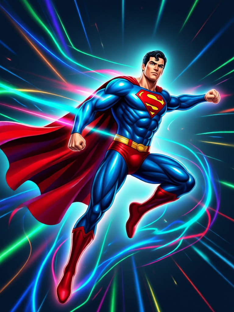 Superman landet heroisch in einer klassischen Pose, KI-generiert