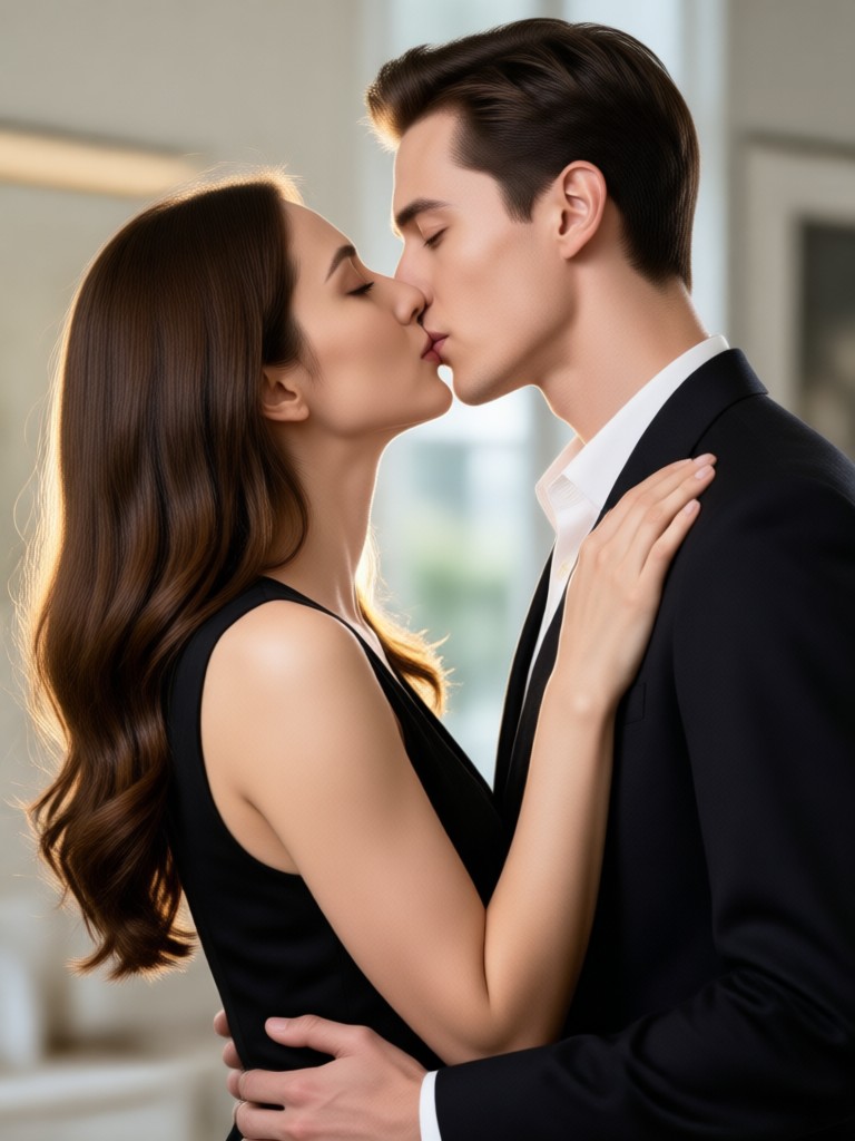 Elegant black tie event couple kiss