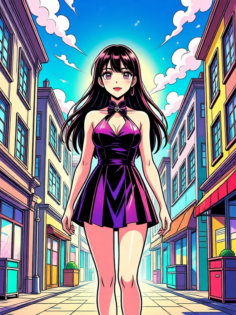Phone screen showing the AI manga filter interface and a transformation