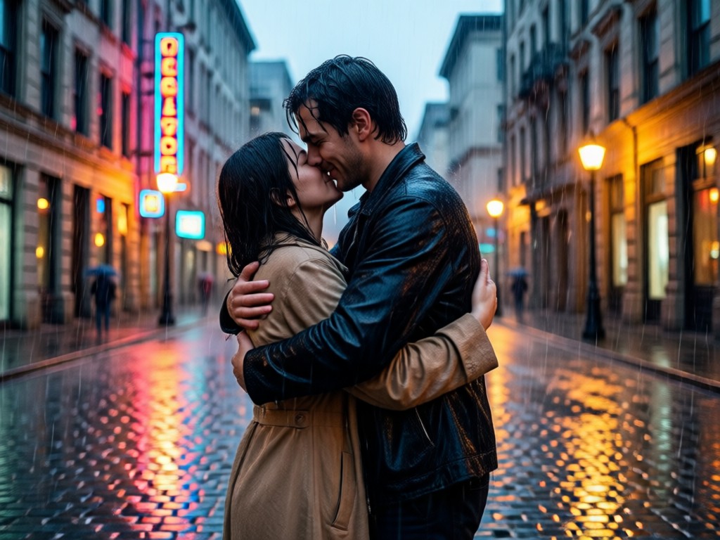 Generate and share two photos rainy hug animation