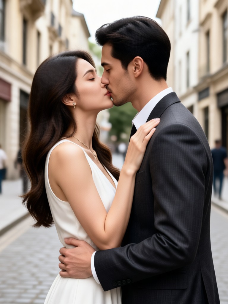 Soft intimate bedroom style AI kiss