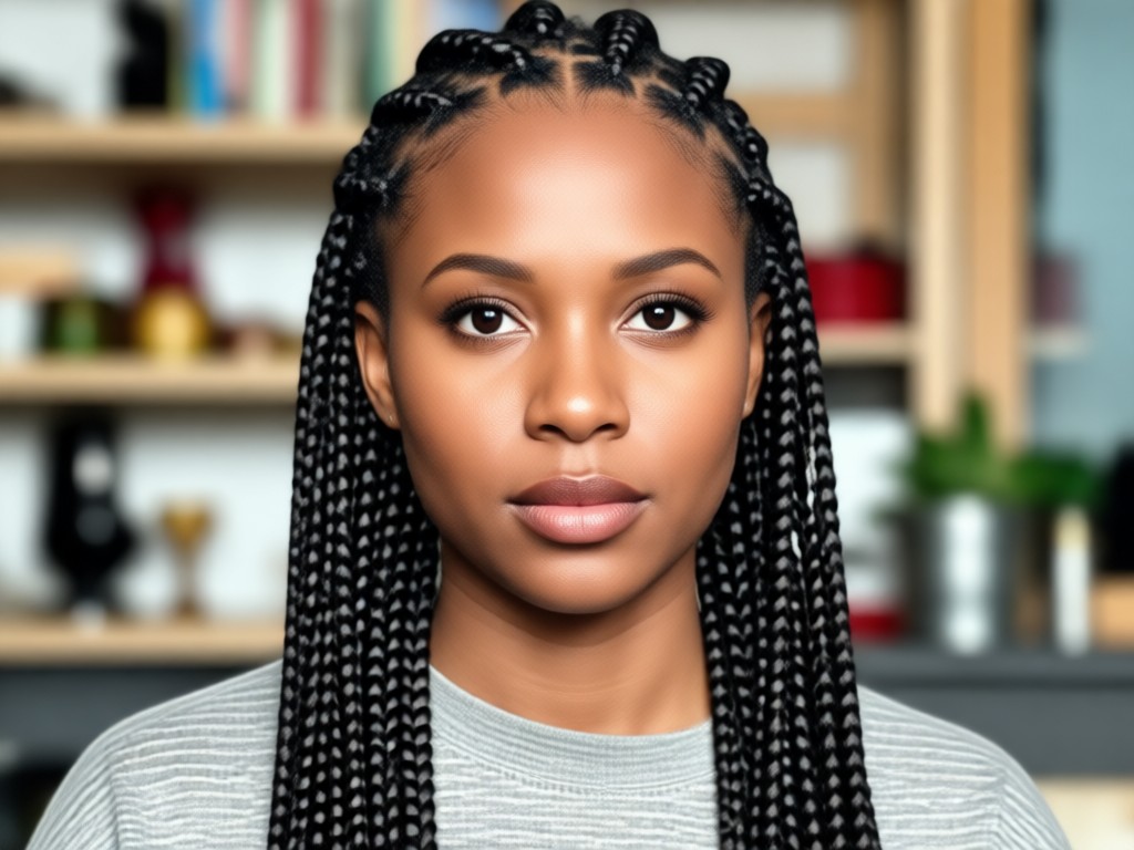Realistic AI box braids transformation on a person