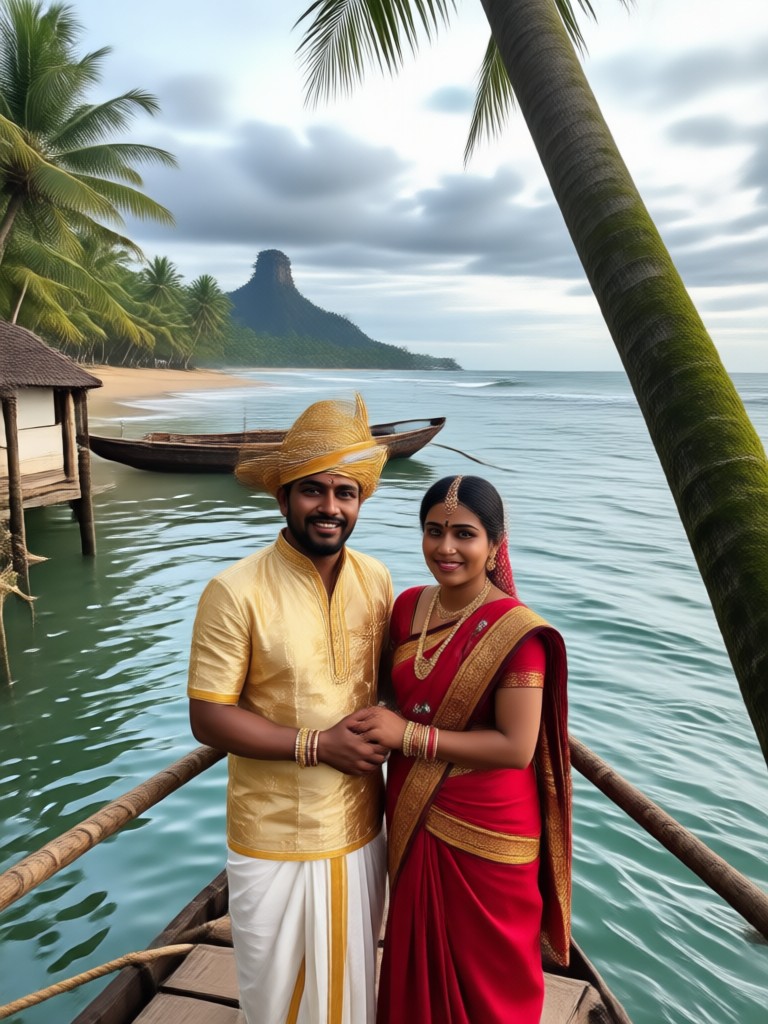 Mobile app view showing Kerala couple photo generation