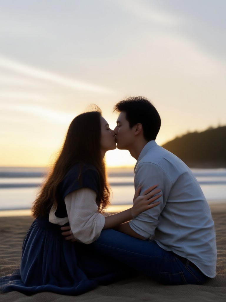 Emotional hug and kiss AI video for couples