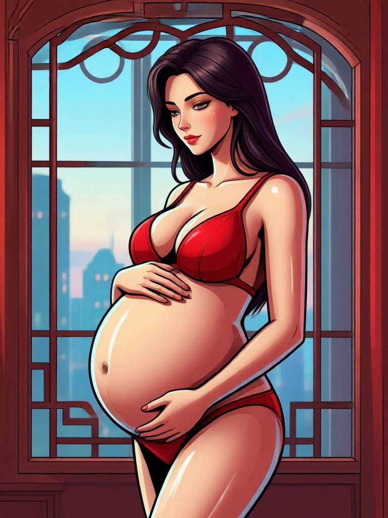 Cinematic pregnant AI scene three