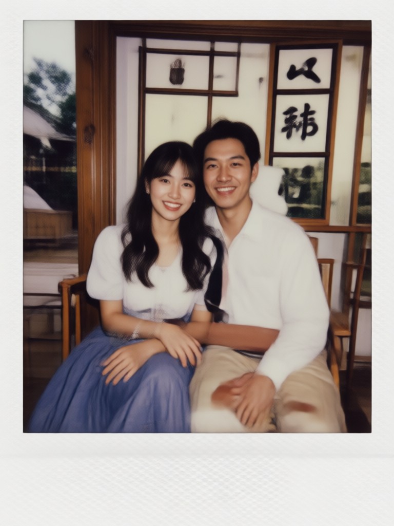 Fun couple selfie in Polaroid frame